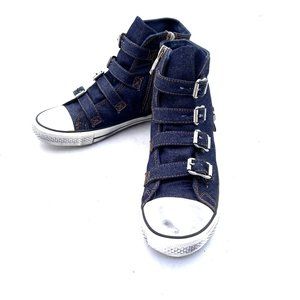 ASN Distressed Navy Canvas High Top Buckle Sneaker 35